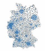 Deutschlandkarte mit der Anzahl der Niederlassungen in den Kreisen und Kreisfreien Städten 