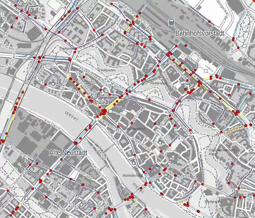 Der Kartenausschnitt zeigt den interaktiven Unfallatlas für die Stadt Bremen.