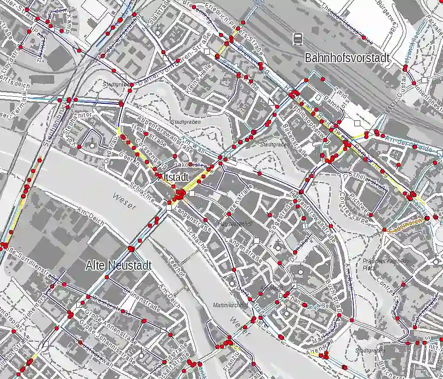 Der Kartenausschnitt zeigt den interaktiven Unfallatlas für die Stadt Bremen.