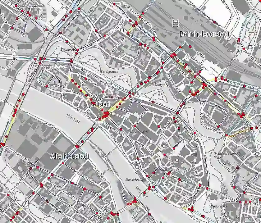 Der Kartenausschnitt zeigt den interaktiven Unfallatlas für die Stadt Bremen.